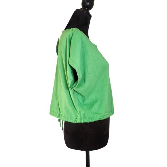 DOUBLE ZERO Green Open Back Short Sleeve Top, Size Large - Picture 2 of 9